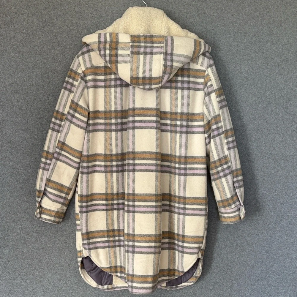 Anthropologie Hooded Plaid High Pile Fleece Lined Shirt Jacket L - Picture 3 of 12